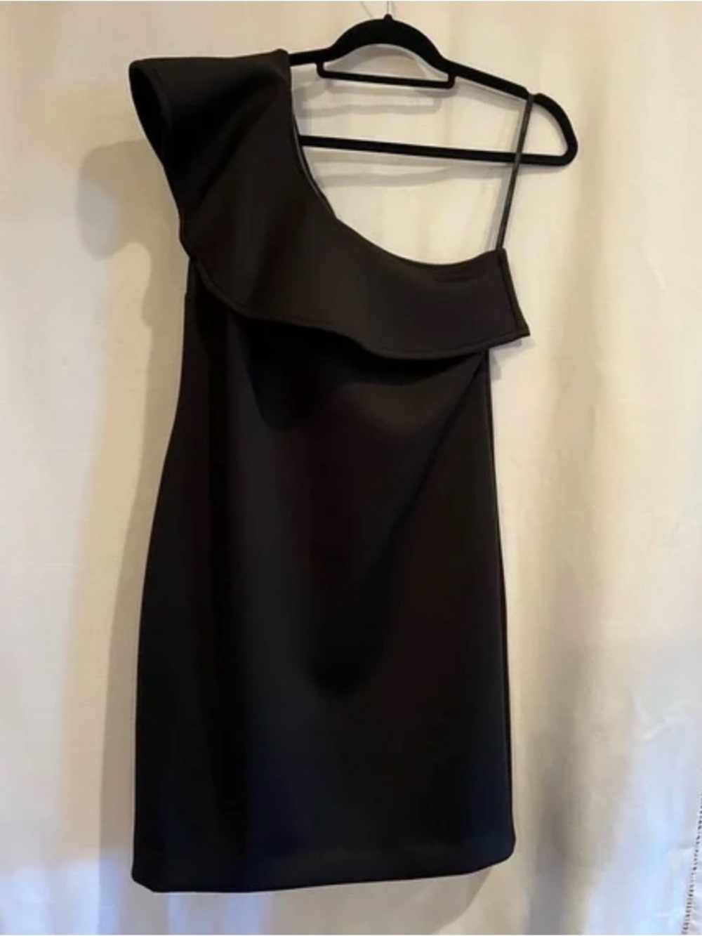 Calvin Klein One-Shoulder Black Ruffle Dress